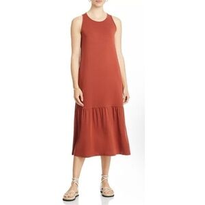 Eileen Fisher Womens Orange Fine Jersey Tiered Midi Tank Dress Size L Minimalist